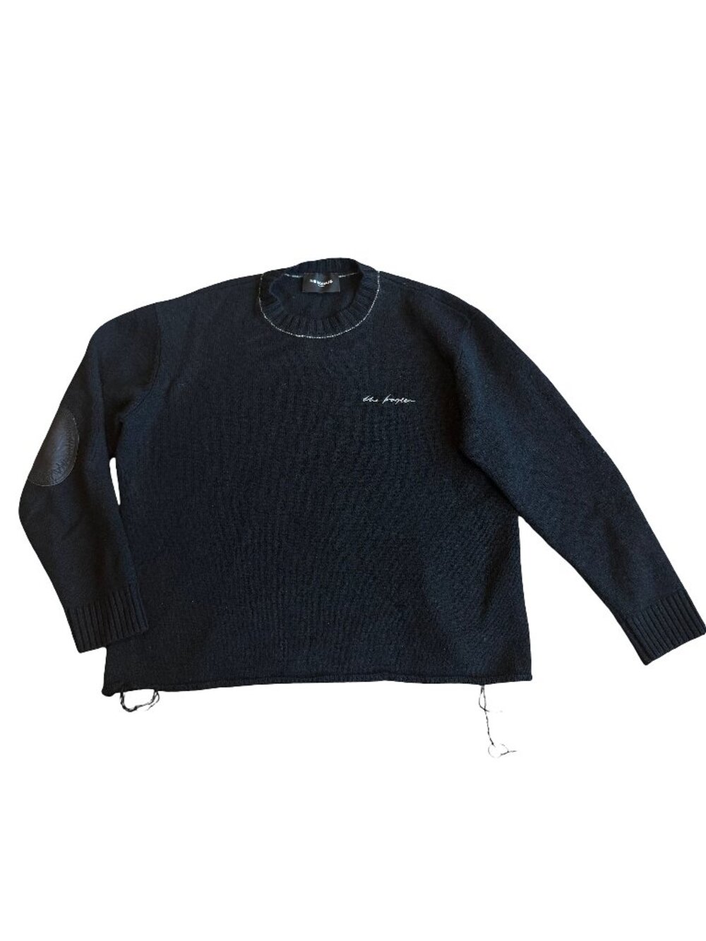 The Kooples Black Wool Sweater Pullover Crew Neck Leather Elbow Pads Size Small
